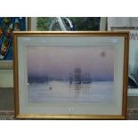 H.F. Burnet, watercolour, sailing ships at anchor at evening, signed and dated 1895, together with