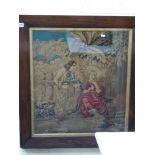 A large early Victorian gros-point panel of a couple in a garden, original rosewood frame, 84 x 77