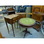 Reproduction furniture comprising a cabinet with a serpentine door, a pair of pretty lamp tables