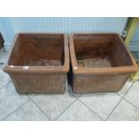 A pair of large square terracotta garden planters [hall] WE DO NOT ACCEPT CREDIT CARDS. CLEARANCE