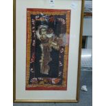 A collection of eight framed decorative pictures comprising batiks and straw work pictures, etc.,