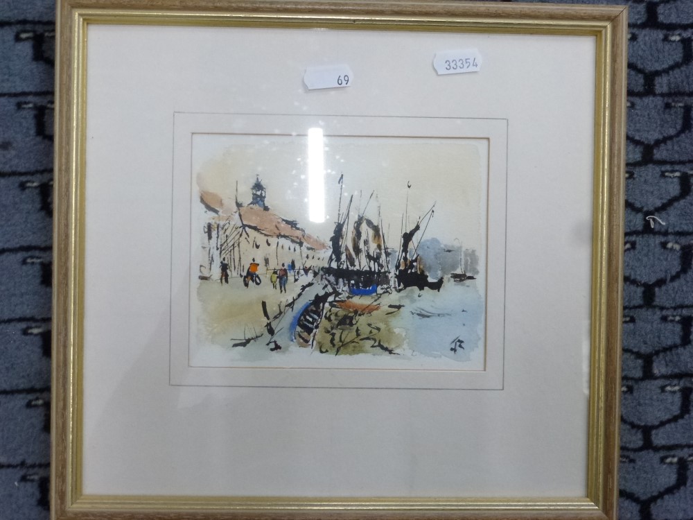 Five framed watercolours and prints, including a watercolour study of apples by S. Fetts, signed, - Image 2 of 3