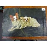 Two 19th century-style provincial school oils on canvas, of a pair of Papillon dogs and of a spaniel