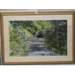 Susan (Pomery) Wilks, acrylic with knife, 'A Country Lane, Stackpole, Pembrokeshire', signed Pomery,