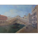 Two oils on canvas, views of Venice, of the Rialto Bridge and of the Grand Canal (largest 47 x 66