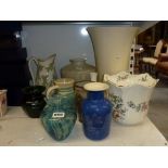 A mixed lot including four glass vases including Lustre, an Aynsley Cottage Garden planter and