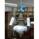 A pottery and brass four branch ceiling light. WE DO NOT ACCEPT CREDIT CARDS. CLEARANCE DEADLINE
