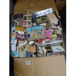 A large carton full of old match boxes and contents. WE DO NOT ACCEPT CREDIT CARDS. CLEARANCE