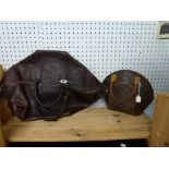 A brown leather Mulberry holdall and a bowling style handbag in brown Louis Vuitton monogram print