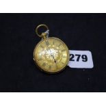 A Victorian 18 ct gold pocket watch, engraved gilt open face, key-wound, signed Greenhow, Chelmsford