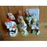 Six Beswick Sporting Characters including Out for a Duck and Fly Fishing [pine shelves back of the