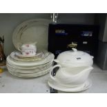 A Wedgwood Serenity pattern serving plate, tureen and cover and gravy boat on stand plus nine dinner