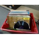 A crate of assorted mainly 12 in records, including musicals and easy listening [upstairs shelves]