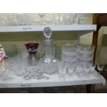 A quantity of glassware including a Royal Doulton crystal decanter and stopper, plus three further