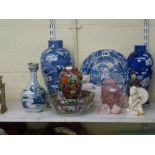 A mixed lot of Chinese and other items, comprising: two blue and white vases with Kangxi marks,