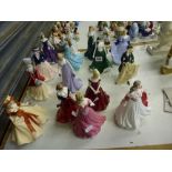 15 Royal Worcester porcelain figures of women in ball gown including Christmas Rose, Sarah,