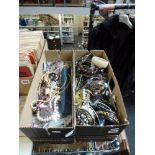 Two cartons of costume jewellery, mainly modern, including beads, necklaces and bangles. WE DO NOT