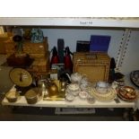 A mixed lot including two soda syphons, three wicker baskets, a Salter Postal Parcel balance set