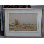 English school, late 19th century, a watercolour of children blackberrying, indistinctly signed (