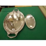 German 835 silver, comprising: a milk jug and sugar basin initialled H, a small oval tray, and a