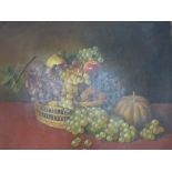 A Flemish-style still life, oils on canvas, showing a sumptuous repast of sea food, fruit and