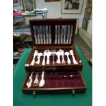 A modern wood canteen containing a Viners EPNS cutlery service for six in King's pattern, apparently
