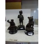 Three composite figurines, two by Bofill comprising a bulldog and a Dickens-like character of a