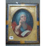 Florentine school, an antique oval oils on panel portrait of the Virgin (24 x 18 cm), in a