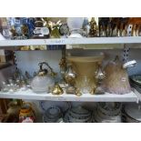 A mixed lot including a pair of metal table urns and covers with mask and dolphin decoration, a