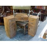 A stylish bleached oak corner desk unit by Heals with a matching stool. WE DO NOT ACCEPT CREDIT
