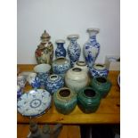 A collection of 19th century and later Chinese ceramics, comprising: four blue and white vases, some
