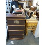 An old wood bound travel trunk and two 'directors' chairs