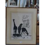 A collection of eight various framed items, comprising oils, prints and drawings and including