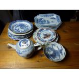Chinese 18th century exportware blue and white porcelain, comprising: a set of four canted