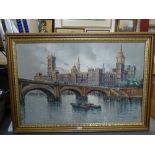 A. de Vity, an oils on canvas of the Houses of Parliament and Westminster Bridge from the South