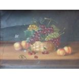 Four oils on canvas, still lifes of fruit on stone ledges, Northern European school, featuring