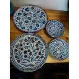 Four pieces of Multan pottery, probably late 19th century, painted in blue and turquoise,