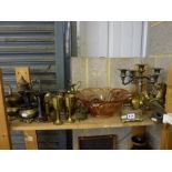 A miscellaneous selection of brass and glassware including goblets, ewers, model of unicorns etc. [