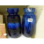 Two very similar West German blue glazed vases, a vintage German bisque headed doll, and a small