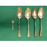 A set of four George III silver tablespoons in Old English pattern, initialled DLPV, London 1806,