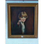 F.E. Wildes, oils on canvas, a portrait of a young woman with bobbed hair, signed and dated 1930 (56