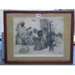 Erich Wolfsfold, a soft ground etching, Arabs engaged in barter, signed in pencil in the margin,