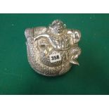 A splendid Indian native silver box embossed and chased with a fierce running figure, 19 cm wide,