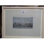 Bazine, 'Le Breuil en Auge', a coloured etching of the village in a landscape, signed, titled and