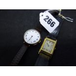 Two vintage 9 ct gold man's wrist watches, one in tank-style case with tonneau movement, Glasgow