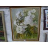 Marjory Muggleton, oils on board, 'Rhododendrons', signed (75 x 60 cm), reverse of frame with