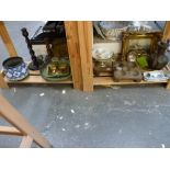 A mixed lot including a vintage wooden mould, a pair of wooden barleytwist candlesticks, a brass
