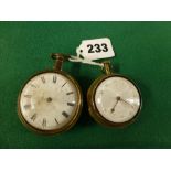 A George ll copper-gilt pair-cased pocket watch with fusee verge movement beneath an elaborate