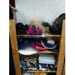 Three shelves of ladies' fashion hats and shoes [upstairs wooden shelves] WE DO NOT ACCEPT CREDIT