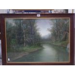 A. de Simmons, a pair of oak-framed oils on canvas of woodland rivers, both signed (each 46 x 66 cm)